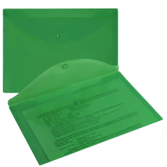 Папка-конверт с кнопкой прозрачная МАЛОГО ФОРМАТА А5, BRAUBERG UNIVERSAL, зеленая, 0,15 мм, 273069