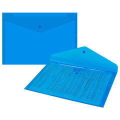 Папка-конверт с кнопкой прозрачная А4, BRAUBERG &laquo;UNIVERSAL&raquo;, до 100 листов, синяя, 0,15 мм, 273071