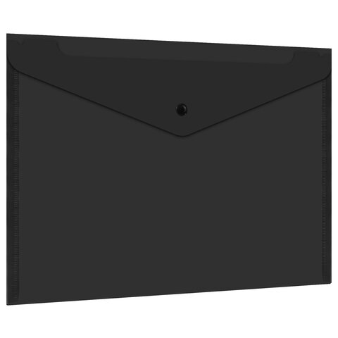 Папка-конверт с кнопкой прозрачная А4, BRAUBERG "UNIVERSAL", до 100 листов, черная, 0,15 мм, 273072