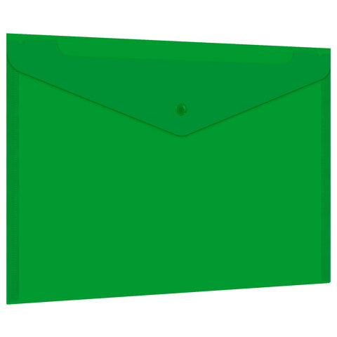 Папка-конверт с кнопкой прозрачная А4 BRAUBERG UNIVERSAL, до 100 листов, зеленая, 0,15 мм, 273074
