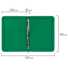 Папка объемная на молнии пластиковая на 4 кольцах, 35 мм, А4, BRAUBERG PIXEL, темно-зеленая, 0,7 мм, 273079