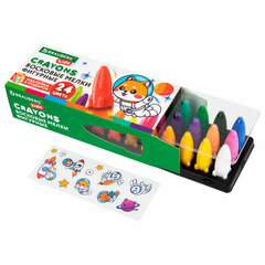 Восковые мелки фигурные BRAUBERG KIDS &laquo;РАКЕТА&raquo;, НАБОР 24 цвета + НАКЛЕЙКИ В ПОДАРОК, 273083