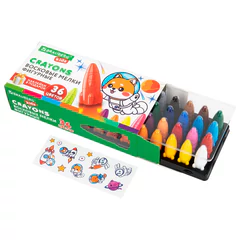 Восковые мелки фигурные BRAUBERG KIDS &laquo;РАКЕТА&raquo;, НАБОР 36 цветов + НАКЛЕЙКИ В ПОДАРОК, 273084