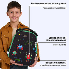 Ранец BRAUBERG PREMIUM, 2 отделения, с брелоком, "Атака", патчи на липучках, 38х29х16 см, 273104