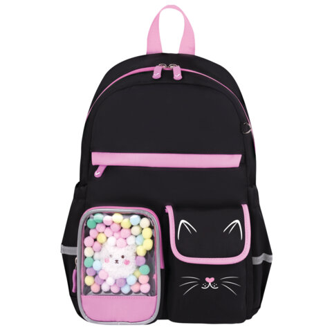 Рюкзак BRAUBERG PASTEL с термонашивками в комплекте, "Black kitty", черный, 40х29х14 см, 273128 - фото 2