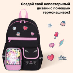 Рюкзак BRAUBERG PASTEL с термонашивками в комплекте, "Черный котик", 40х29х14 см, 273128