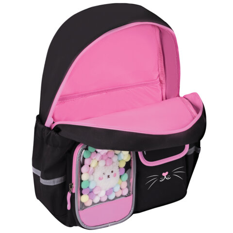 Рюкзак BRAUBERG PASTEL с термонашивками в комплекте, "Black kitty", черный, 40х29х14 см, 273128 - фото 6