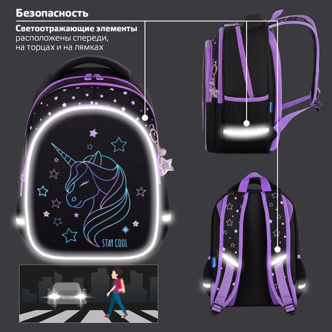 Рюкзак BRAUBERG OPTIMA, 2 отделения, с брелоком, "Radiant unicorn", 36х27х18 см, 273157 - фото 16