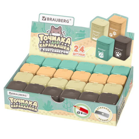 Точилка кросс-серия "МИЛЫЕ КОТЫ", с контейнером, корпус ассорти, BRAUBERG, 273226