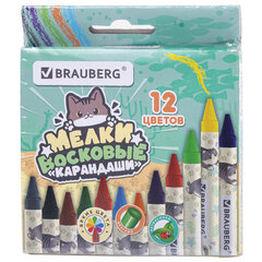 Восковые мелки BRAUBERG &laquo;МИЛЫЕ КОТЫ&raquo;, НАБОР 12 цветов, 273229
