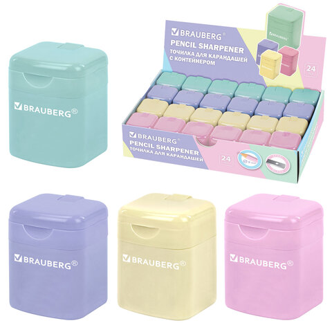 Точилка кросс-серия "PASTEL", с контейнером, корпус ассорти, BRAUBERG, 273255