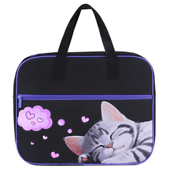 Папка на молнии с ручками BRAUBERG А4, 1 отделение, карман на молнии, 80 мм, "Спящий котенок", 273309