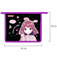 Папка для тетрадей ПИФАГОР А5, 1 отделение, пластик, на молнии, &laquo;Anime sign&raquo;, 273328