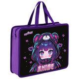 Папка на молнии с ручками ЮНЛАНДИЯ А4, 1 отделение, пластик, 80 мм, "Anime fan", 273362