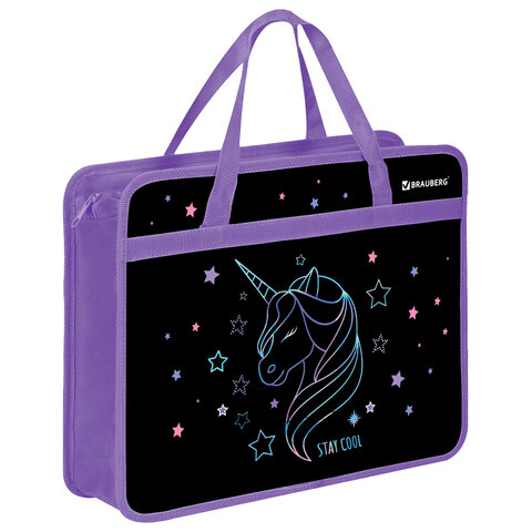 Папка на молнии с ручками BRAUBERG А4, 1 отделение, пластик, 80 мм, "Radiant unicorn", 273369