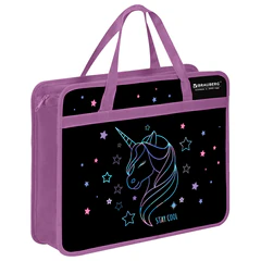 Папка на молнии с ручками BRAUBERG А4, 1 отделение, пластик, 80 мм, "Radiant unicorn", 273369
