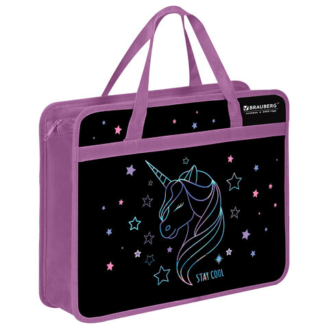 Папка на молнии с ручками BRAUBERG А4, 1 отделение, пластик, 80 мм, "Radiant unicorn", 273369