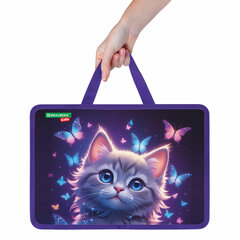 Папка на молнии с ручками BRAUBERG KIDS А4, 1 отделение, пластик, 100 мм, &laquo;Curious cat&raquo;, 273376