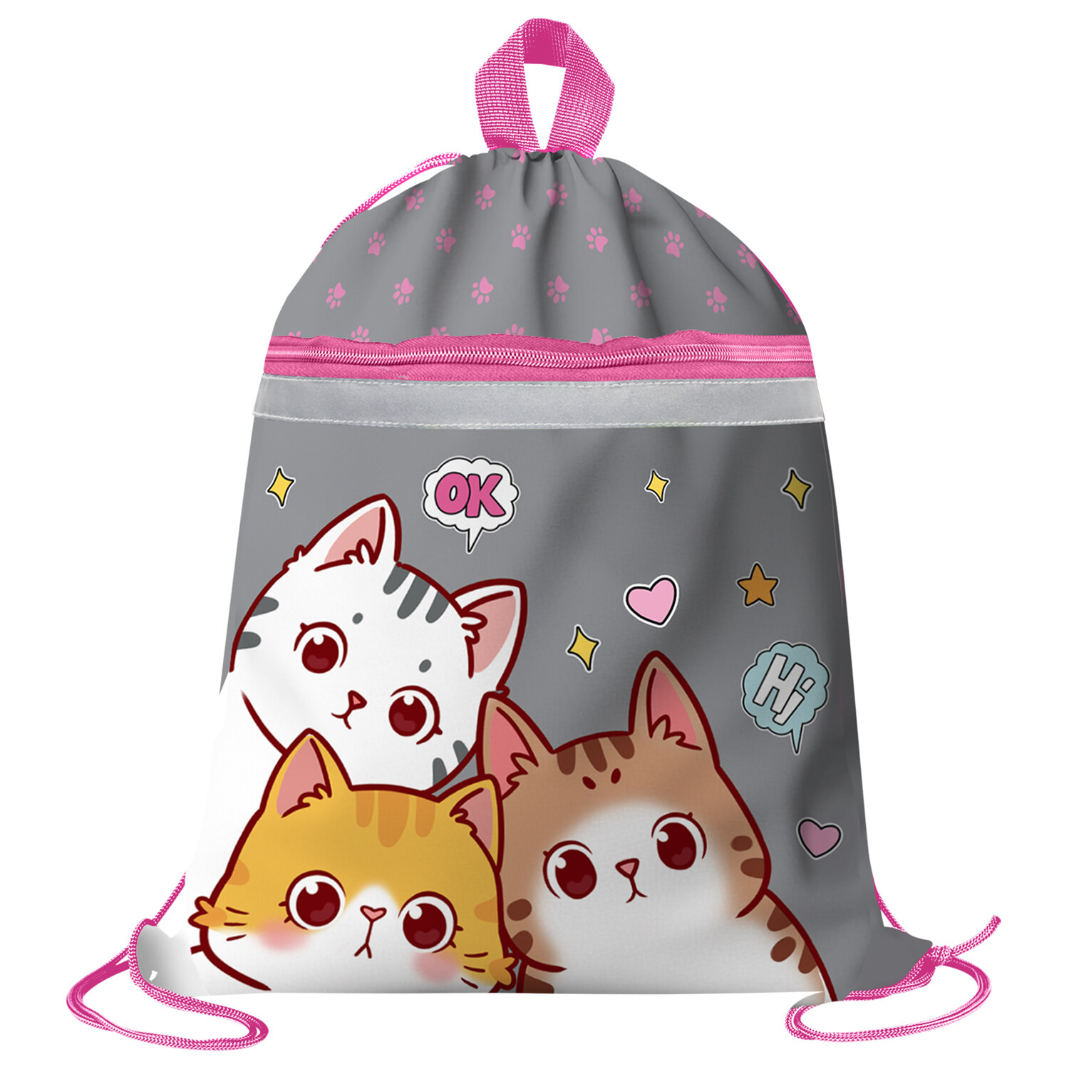 Мешок для обуви BRAUBERG, с петлей, светоотражающая полоса, 2 отделения, 46х36 см, "Hi there", 273449