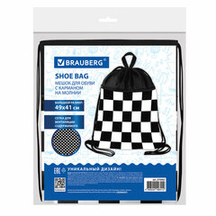 Мешок для обуви BRAUBERG БОЛЬШОЙ, с ручкой, карман на молнии, сетка, 49&times;41 см, &laquo;Black and White&raquo;, 273452