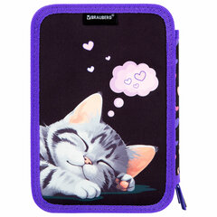 Пенал BRAUBERG, 3 отделения, полиэстер, 21&times;14 см, &laquo;Sleeping kitten&raquo;, 273538