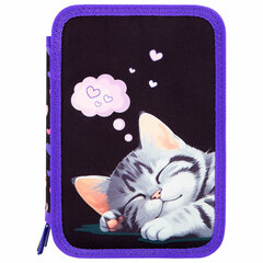 Пенал BRAUBERG, 3 отделения, полиэстер, 21&times;14 см, &laquo;Sleeping kitten&raquo;, 273538