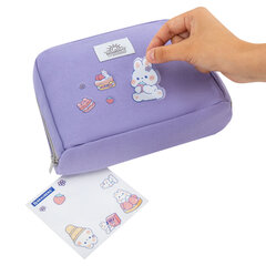 Пенал-органайзер BRAUBERG, 1 отделение, С НАКЛЕЙКАМИ, молния вокруг, канвас, 22&times;15&times;6 см, фиолетовый, 273594