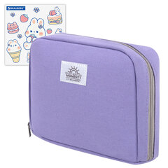 Пенал-органайзер BRAUBERG, 1 отделение, С НАКЛЕЙКАМИ, молния вокруг, канвас, 22x15х6 см, фиолетовый, 273594