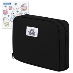 Пенал-органайзер BRAUBERG, 1 отделение, С НАКЛЕЙКАМИ, молния вокруг, канвас, 22x15х6 см, черный, 273596