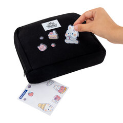 Пенал-органайзер BRAUBERG, 1 отделение, С НАКЛЕЙКАМИ, молния вокруг, канвас, 22&times;15&times;6 см, черный, 273596