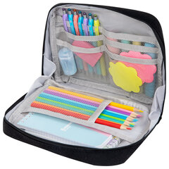 Пенал-органайзер BRAUBERG, 1 отделение, С НАКЛЕЙКАМИ, молния вокруг, канвас, 22&times;15&times;6 см, черный, 273596