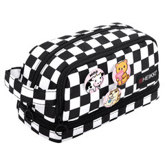 Пенал-органайзер HEIKKI (ХЕЙКИ) с ручкой, значки, 2 отделения, откидная планка, 22&times;13&times;10 см, &laquo;Black&White&raquo;, 273601