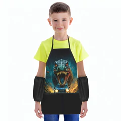 Фартук с нарукавниками для уроков труда BRAUBERG KIDS, 2 кармана, регулировка по росту, 46x54 см, "Динопогоня", 273760