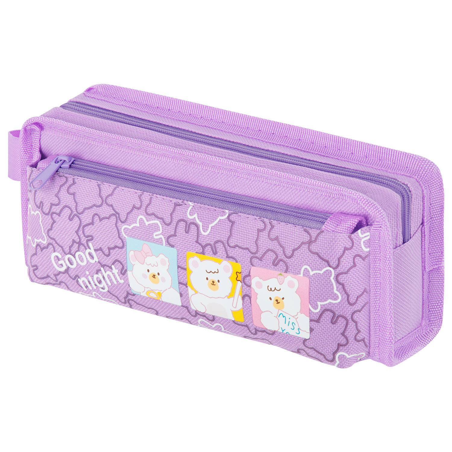 Пенал ЮНЛАНДИЯ ЮНИОР, 2 отделения, с ручкой, полиэстер, "Bears", 21х8х6 см, 273815