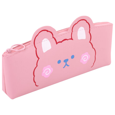 Пенал ЮНЛАНДИЯ ЮНИОР, 1 отделение, искусственная кожа, "Pink bear", 20х9х7 см, 273818