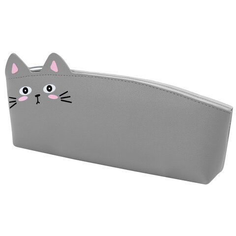 Пенал ЮНЛАНДИЯ ЮНИОР, 1 отделение, искусственная кожа, "Gray kitty", 20х9х7 см, 273819