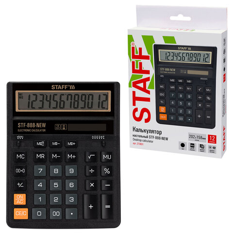 Калькулятор настольный STAFF STF-888-New (202x158 мм), 12 разрядов, двойное питание, черный, 273831