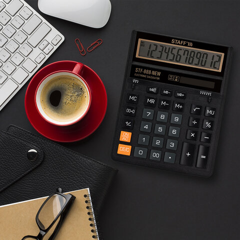 Калькулятор настольный STAFF STF-888-New (202x158 мм), 12 разрядов, двойное питание, черный, 273831