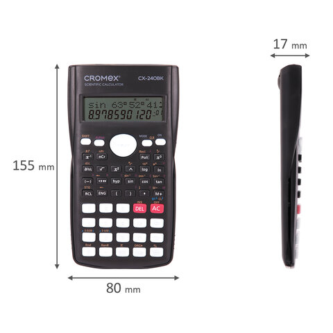 Калькулятор инженерный CROMEX СX-240BK (155х80 мм), 240 функций, 10+2 разрядов, черный, 273832