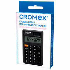 Калькулятор карманный CROMEX (КРОМЕКС) CX-210N-BK (96&times;62 мм), 8 разрядов, двойное питание, черный, 273834