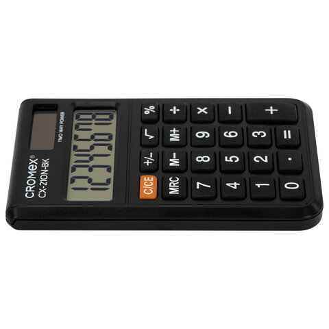 Калькулятор карманный CROMEX CX-210N-BK (96х62 мм), 8 разрядов, двойное питание, черный, 273834