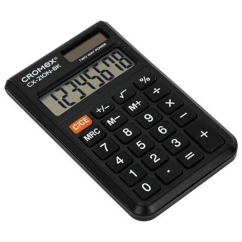 Калькулятор карманный CROMEX CX-210N-BK (96х62 мм), 8 разрядов, двойное питание, черный, 273834