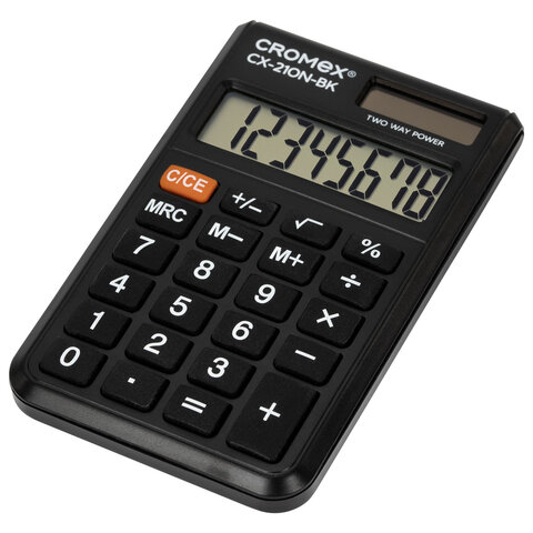 Калькулятор карманный CROMEX CX-210N-BK (96х62 мм), 8 разрядов, двойное питание, черный, 273834