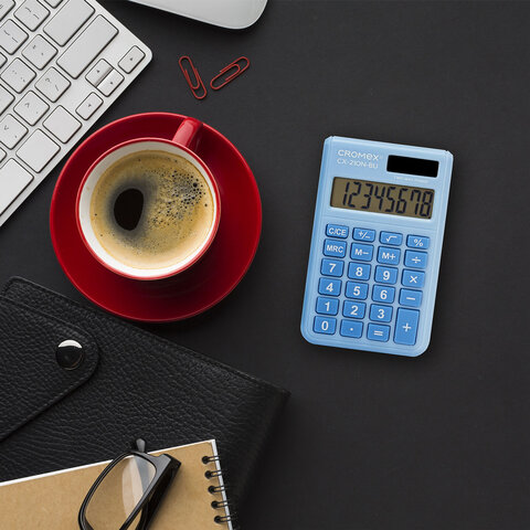 Калькулятор карманный CROMEX CX-210N-BU (96х62 мм), 8 разрядов, двойное питание, голубой, 273835