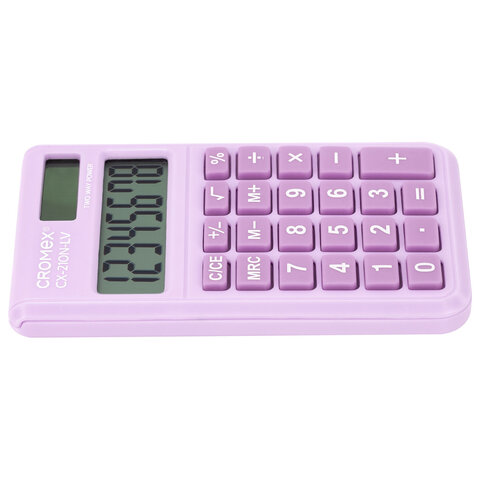 Калькулятор карманный CROMEX CX-210N-LV (96х62 мм), 8 разрядов, двойное питание, сиреневый, 273836
