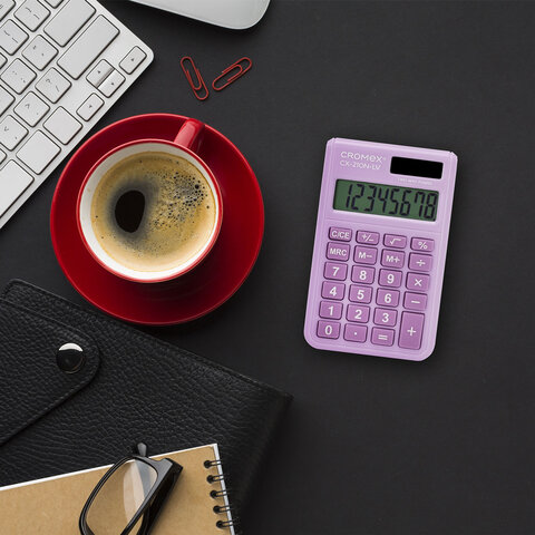 Калькулятор карманный CROMEX CX-210N-LV (96х62 мм), 8 разрядов, двойное питание, сиреневый, 273836