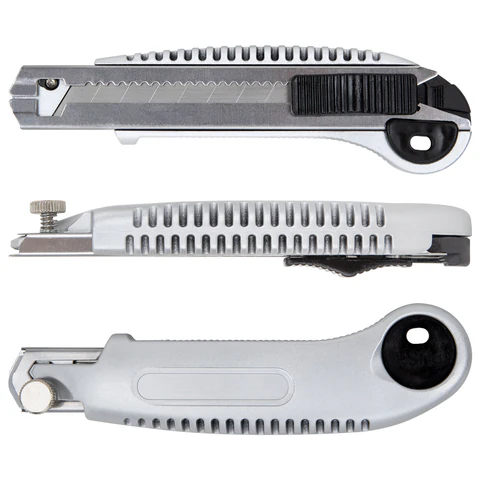 Нож канцелярский 18 мм, 5 лезвий в комплекте, автофиксатор, металлический цвет, STAFF, 273930 - фото 6