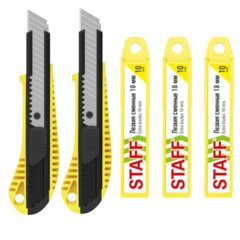 Нож канцелярский 18 мм, КОМПЛЕКТ 2 шт. + 30 ЛЕЗВИЙ, металлические направляющие, STAFF &laquo;Original&raquo;, 273931