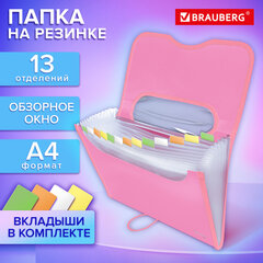 Папка-органайзер на резинке 13 отделений, обзорное окно, BRAUBERG &laquo;JET&raquo;, А4, розовая, 273938