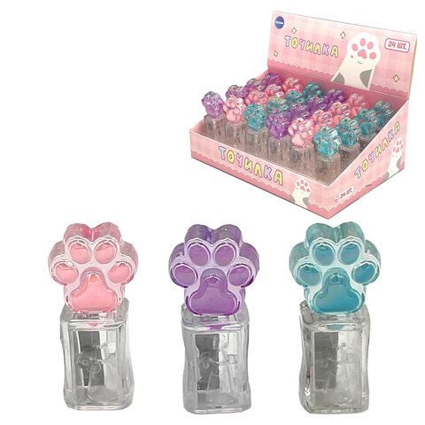 Точилка фигурная стеклянная серия "Лапка", пластиковая, корпус ассорти, дисплей, CNT, 75067